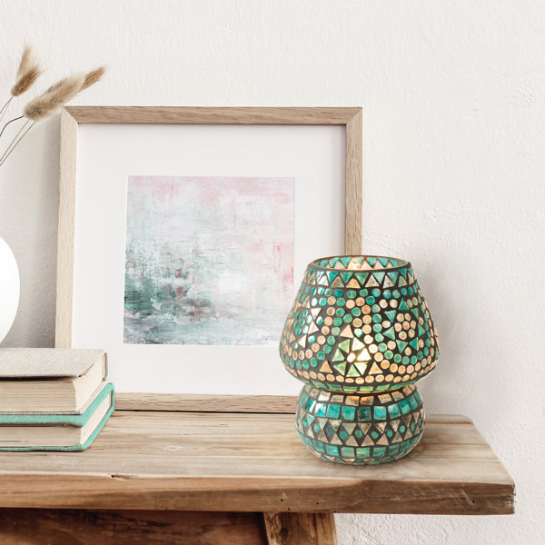 River of Goods 5.5" Betty Light Green Glass Mosaic Mushroom Novelty Lamp River Of Goods